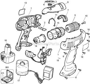 Page A Diagram and Parts List for HP532 Type 2 Black and Decker Cordless Drill